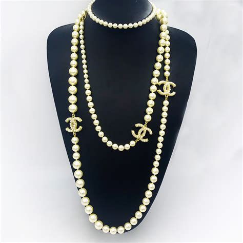 chanel pearl choker necklace|long chanel necklace with pearls.